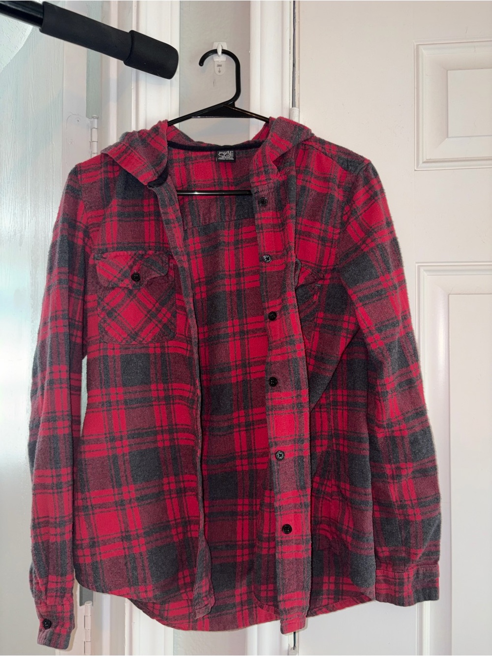 Empyre Red and Black Plaid Hooded Flannel Shirt Jacket